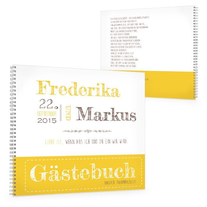 Gästebuch zur Hochzeit in Gelb und Weiß mit moderner Schrift